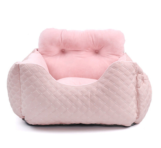 KFX-4160829 Portable Pet Dog Car Kennel with Cushion - Available in Gray, Pink, and Brown