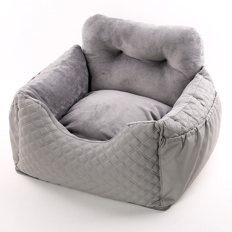 KFX-4160829 Portable Pet Dog Car Kennel with Cushion - Available in Gray, Pink, and Brown