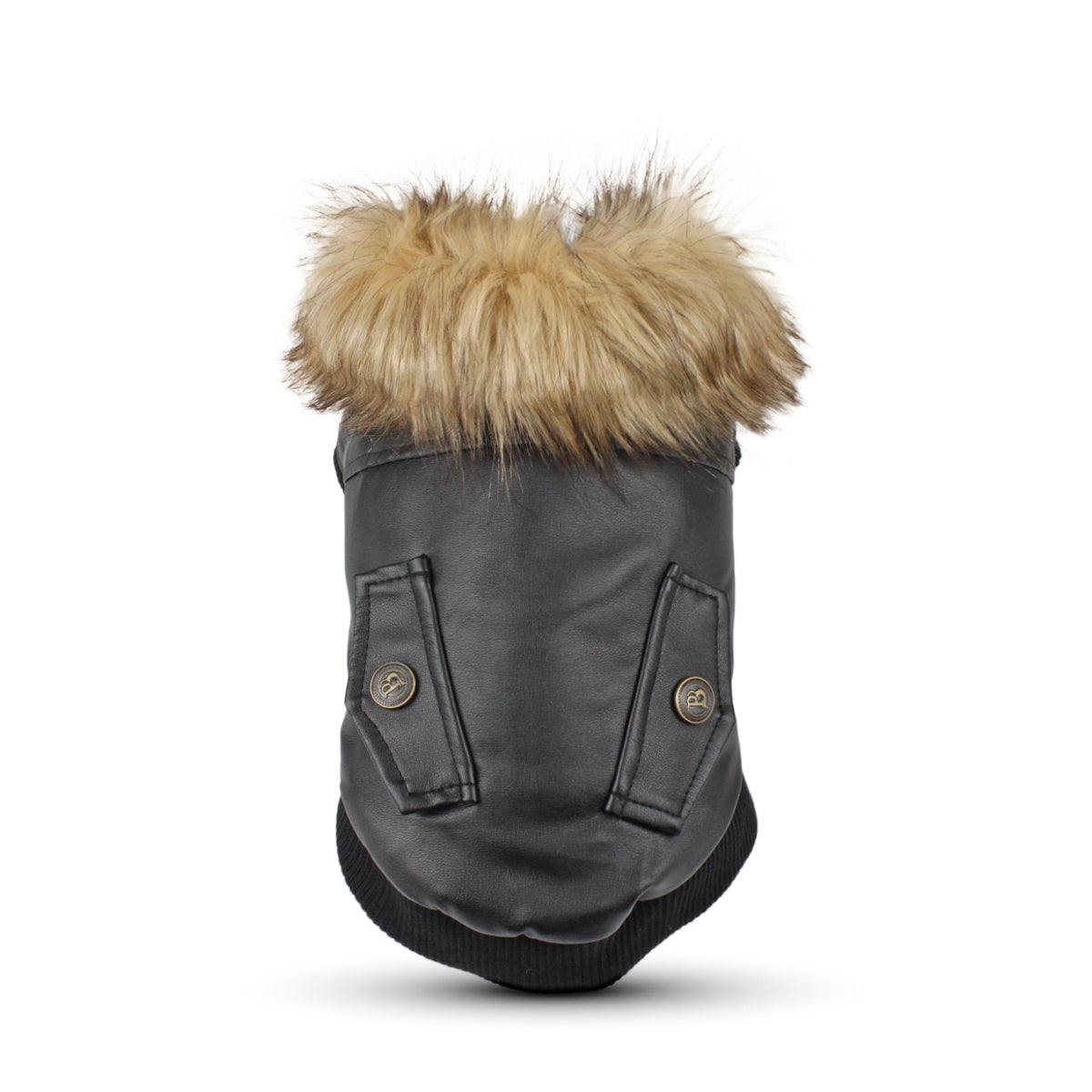 KFX-4160957 Faux Fur Collar Double-Pocket PU Leather Coat for Dogs - Available in Wine Red and Black