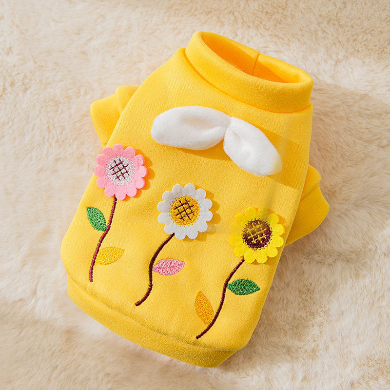 KFX-4161853 Three-Dimensional Flower Embroidered Sweater for Small Pets - Stylish Milk Shreds Design