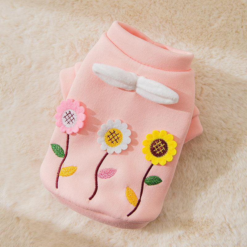 KFX-4161853 Three-Dimensional Flower Embroidered Sweater for Small Pets - Stylish Milk Shreds Design