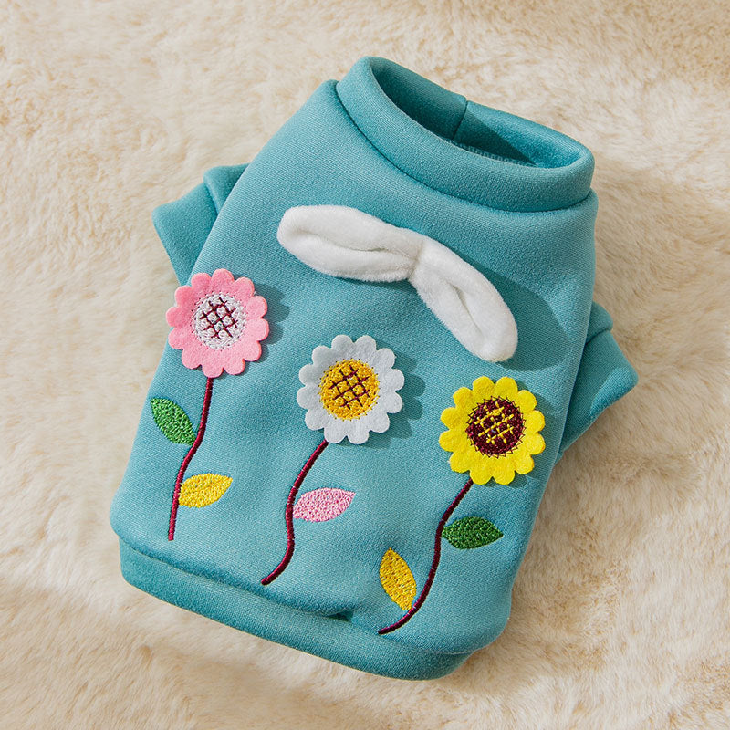 KFX-4161853 Three-Dimensional Flower Embroidered Sweater for Small Pets - Stylish Milk Shreds Design