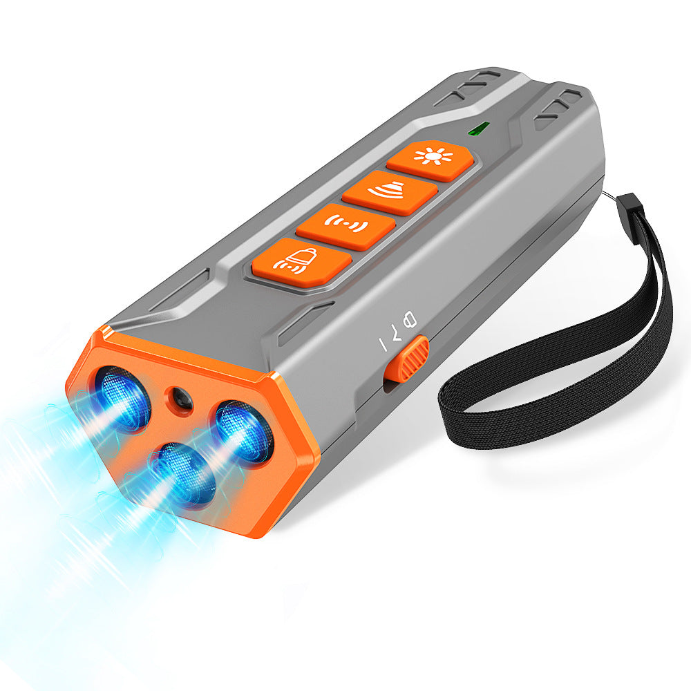 KFX-4162237 Three-Head Ultrasonic Dog Trainer - Adjustable Sensitivity, Durable ABS Material, Available in Gray/Orange or Black/Orange