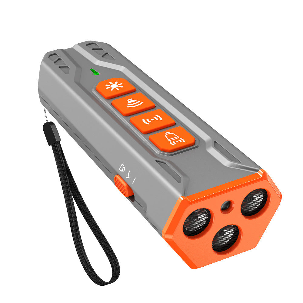 KFX-4162237 Three-Head Ultrasonic Dog Trainer - Adjustable Sensitivity, Durable ABS Material, Available in Gray/Orange or Black/Orange