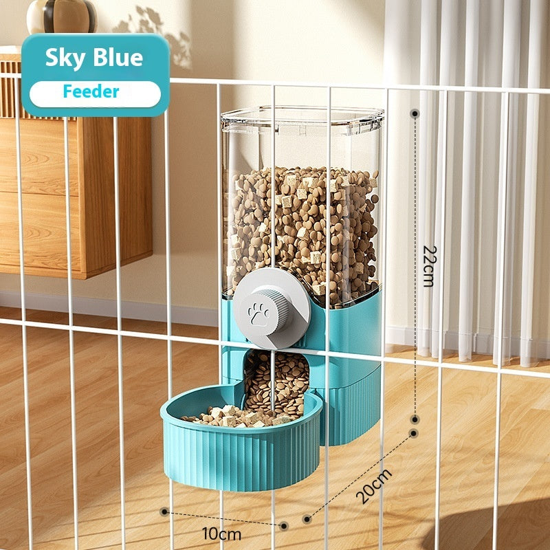 KFX-4162621 Automatic Pet Feeder and Water Bowl Set - Hanging Stainless Steel Design - 520ml & 1200ml Options in Gray and Blue