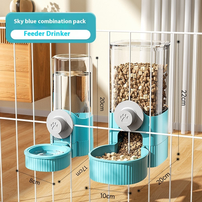 KFX-4162621 Automatic Pet Feeder and Water Bowl Set - Hanging Stainless Steel Design - 520ml & 1200ml Options in Gray and Blue