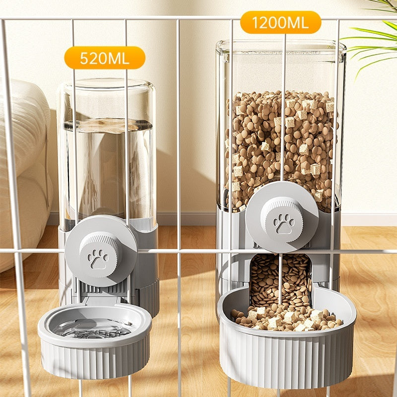 KFX-4162621 Automatic Pet Feeder and Water Bowl Set - Hanging Stainless Steel Design - 520ml & 1200ml Options in Gray and Blue