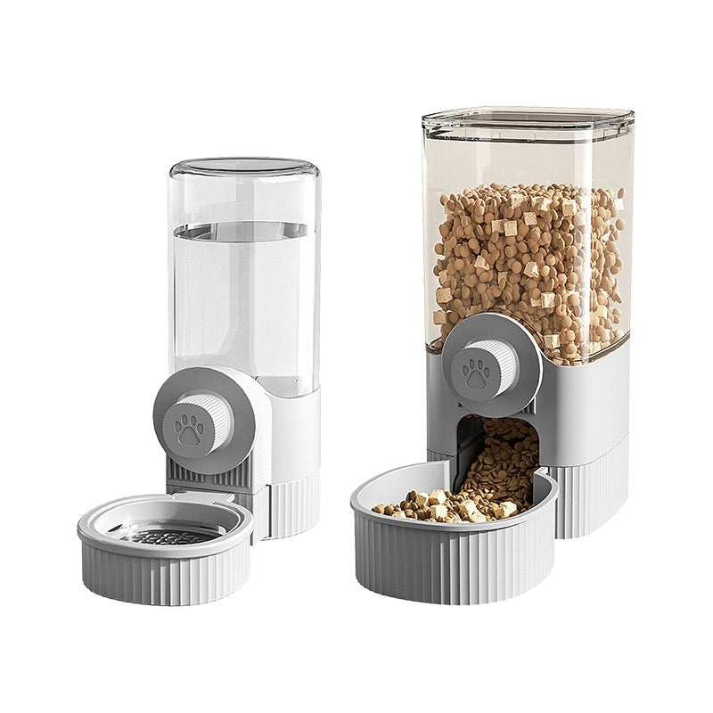 KFX-4162621 Automatic Pet Feeder and Water Bowl Set - Hanging Stainless Steel Design - 520ml & 1200ml Options in Gray and Blue
