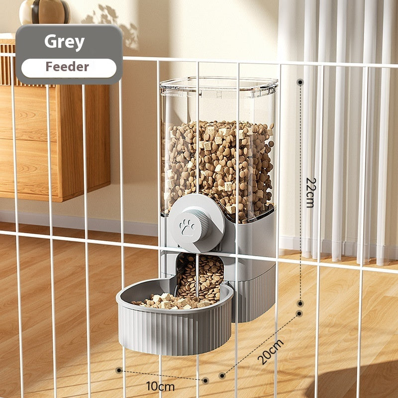 KFX-4162621 Automatic Pet Feeder and Water Bowl Set - Hanging Stainless Steel Design - 520ml & 1200ml Options in Gray and Blue