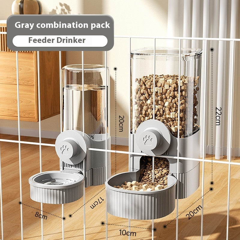 KFX-4162621 Automatic Pet Feeder and Water Bowl Set - Hanging Stainless Steel Design - 520ml & 1200ml Options in Gray and Blue