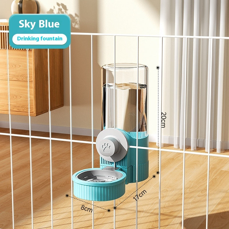 KFX-4162621 Automatic Pet Feeder and Water Bowl Set - Hanging Stainless Steel Design - 520ml & 1200ml Options in Gray and Blue