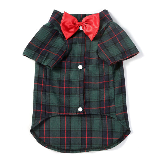KFX-4163133 Elegant Plaid Dog Shirt for Small and Medium-Sized Dogs with Bow Tie Options
