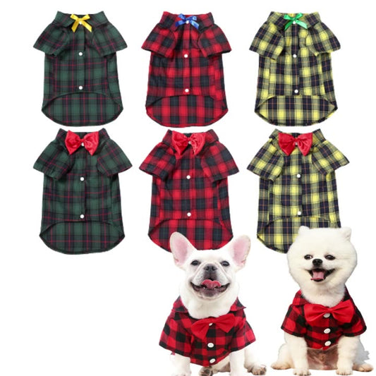 KFX-4163133 Elegant Plaid Dog Shirt for Small and Medium-Sized Dogs with Bow Tie Options