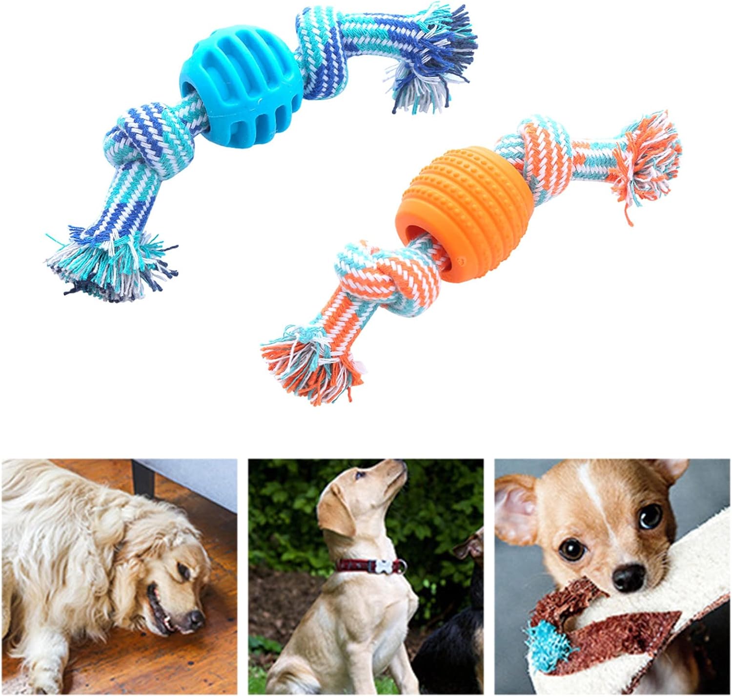 KFX-4164029 Durable Dog Chew Toy with Rope for Teeth Cleaning and Oral Health Protection - Blue