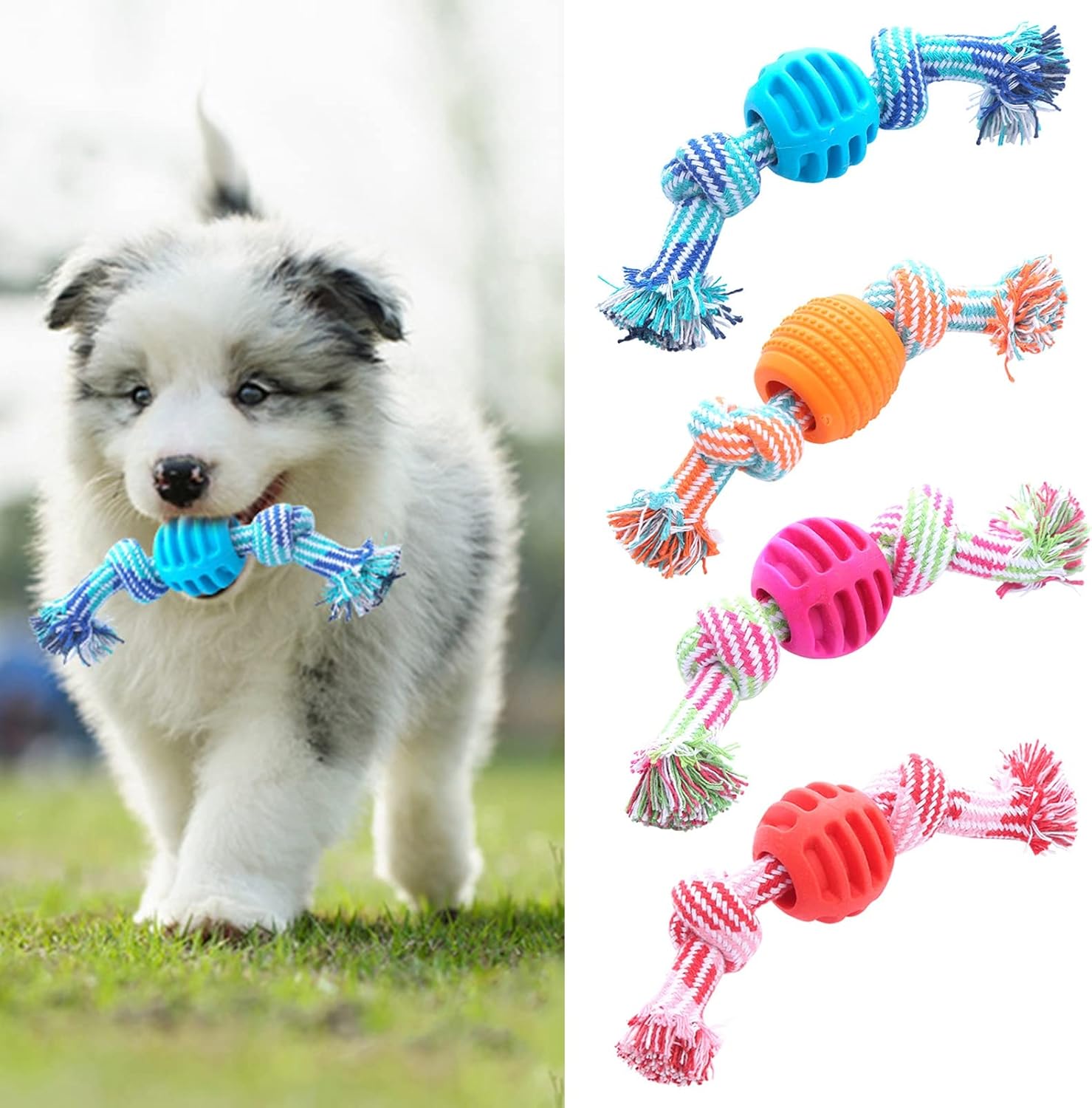 KFX-4164029 Durable Dog Chew Toy with Rope for Teeth Cleaning and Oral Health Protection - Blue