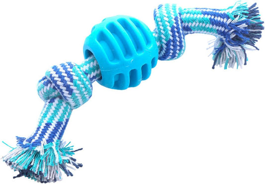 KFX-4164029 Durable Dog Chew Toy with Rope for Teeth Cleaning and Oral Health Protection - Blue