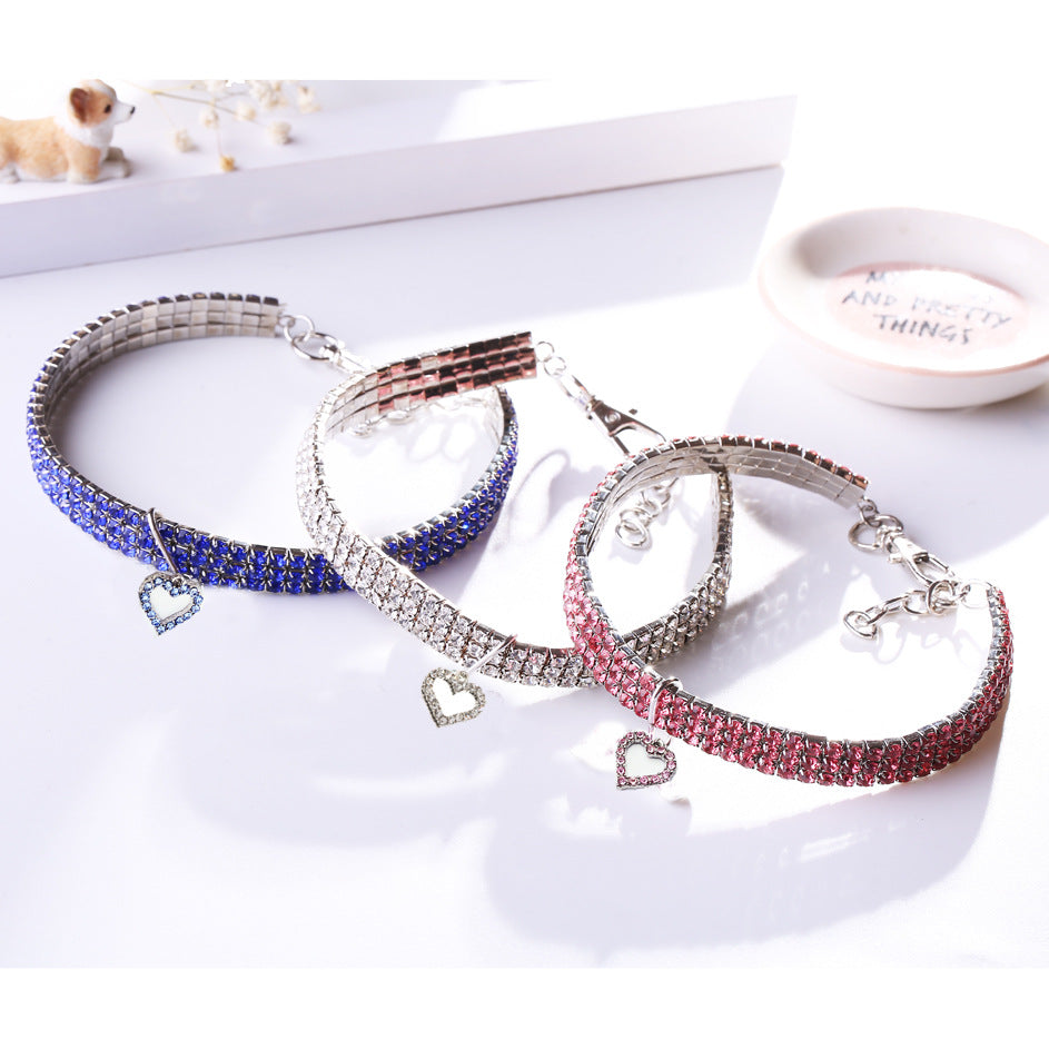 KFX-4164541 Elastic Pet Dog Necklace in White, Pink, and Blue - Adjustable Sizes S, M, L - Stylish Alloy Accessory