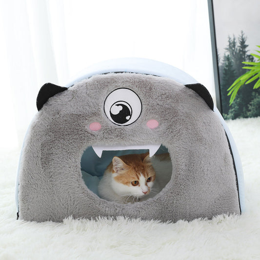 KFX-4166589 Round Detachable Plush Cat Nest - Cute Cartoon Design for Comfortable Pet Resting