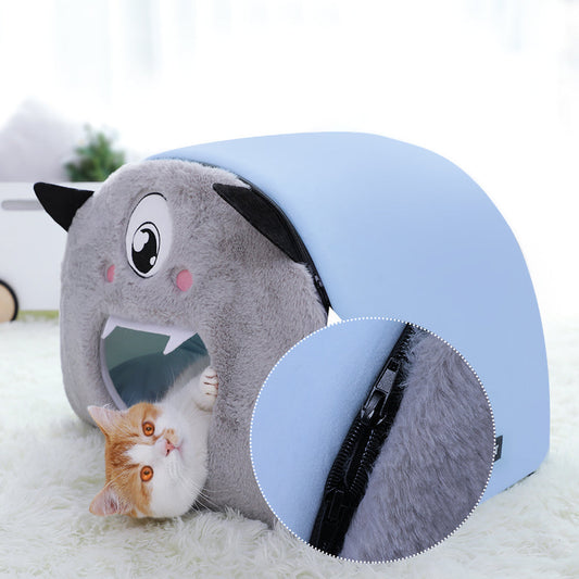 KFX-4166589 Round Detachable Plush Cat Nest - Cute Cartoon Design for Comfortable Pet Resting