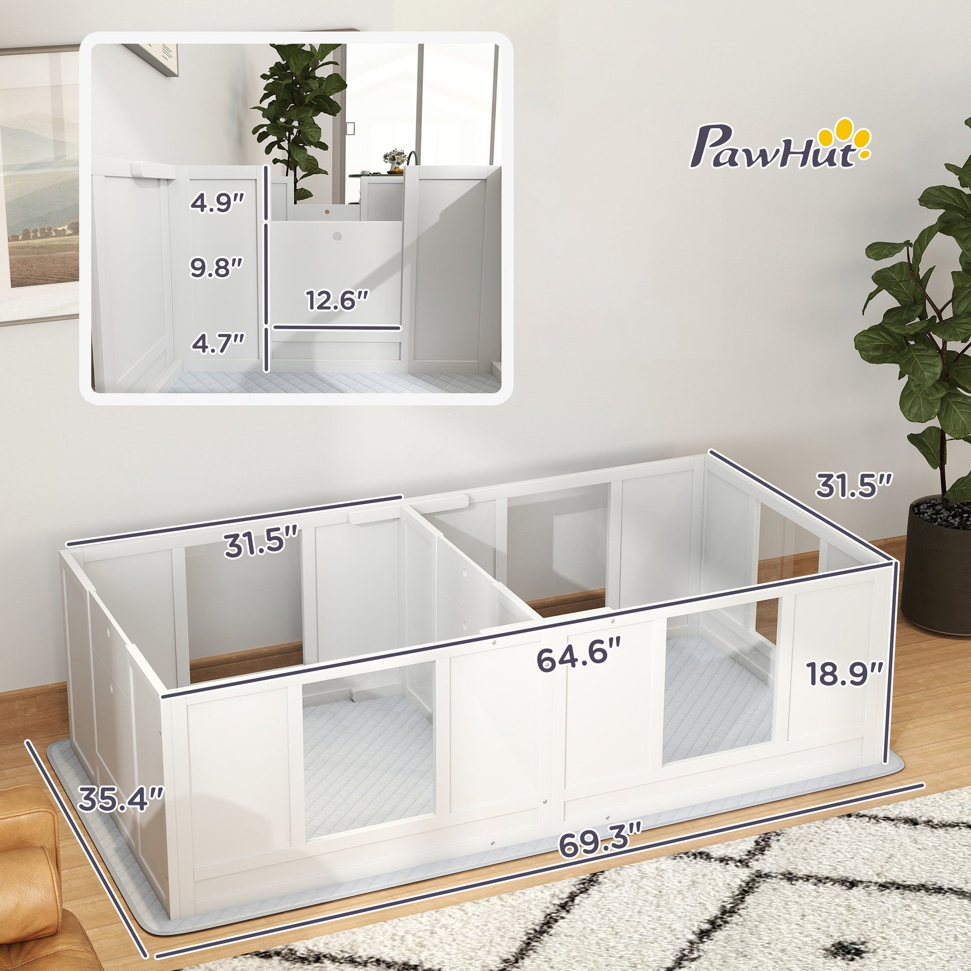 KFX-4167997 Double Room Design Whelping Box with Washable Pad for Small Dogs
