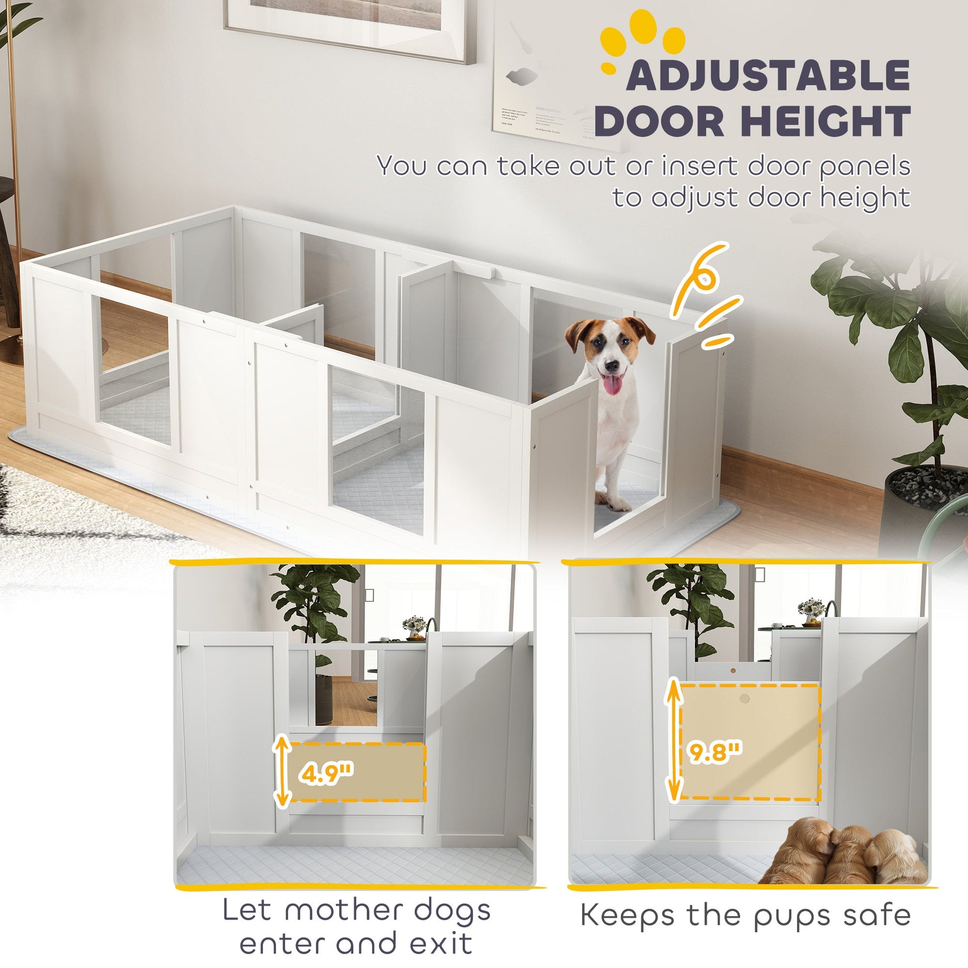 KFX-4167997 Double Room Design Whelping Box with Washable Pad for Small Dogs