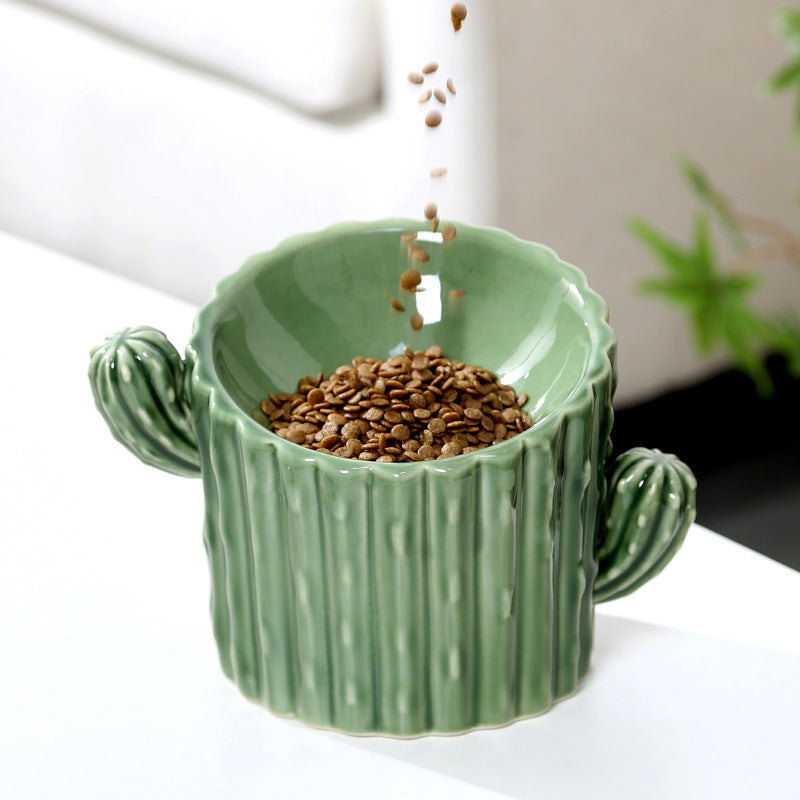 KFX-4168509 Ceramic Cat and Dog Food Bowl Set in Various Cactus Designs