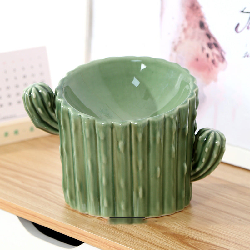 KFX-4168509 Ceramic Cat and Dog Food Bowl Set in Various Cactus Designs