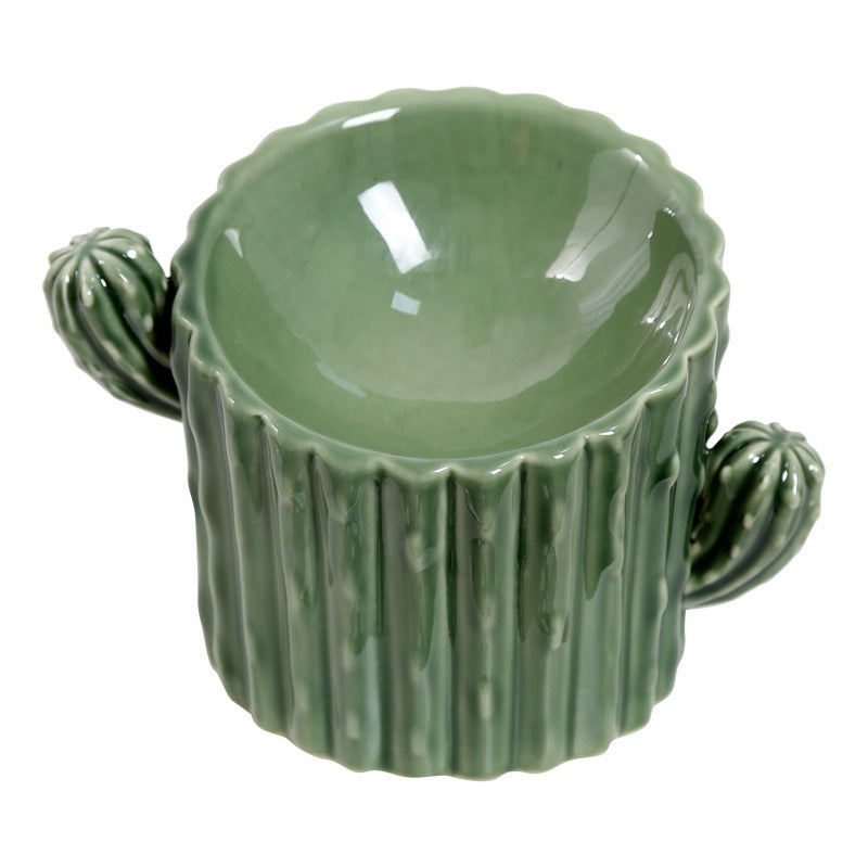 KFX-4168509 Ceramic Cat and Dog Food Bowl Set in Various Cactus Designs