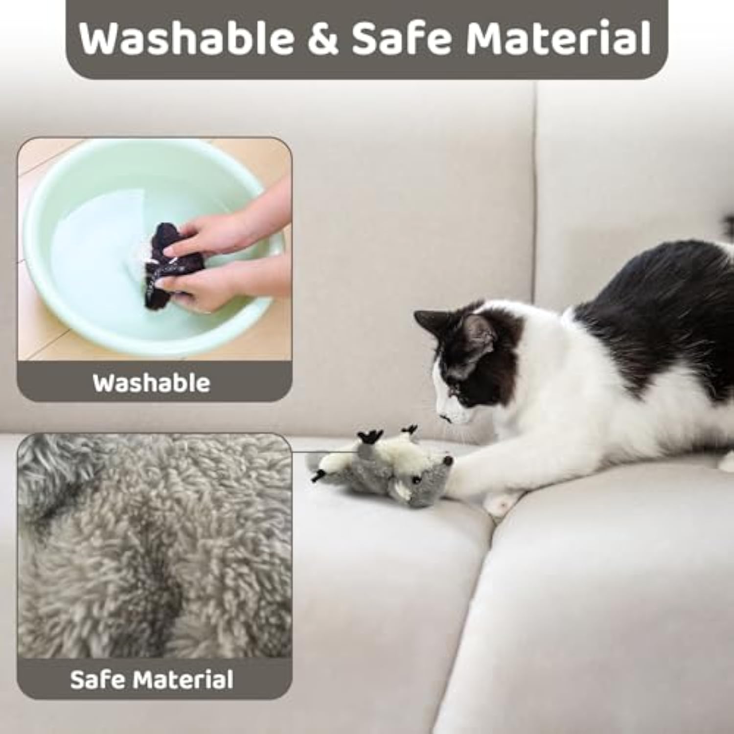 KFX-4169789 Rechargeable Interactive Cat Kicker Toy with Realistic Squirrel Sound and Motion Sensor, Soft Catnip Plush for Playful Kittens