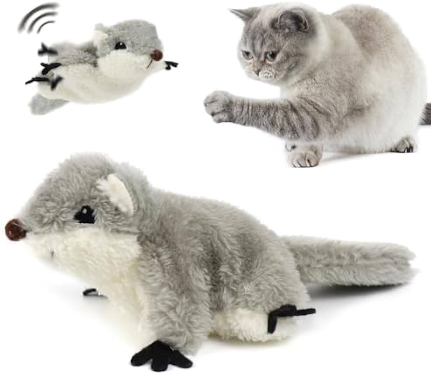 KFX-4169789 Rechargeable Interactive Cat Kicker Toy with Realistic Squirrel Sound and Motion Sensor, Soft Catnip Plush for Playful Kittens