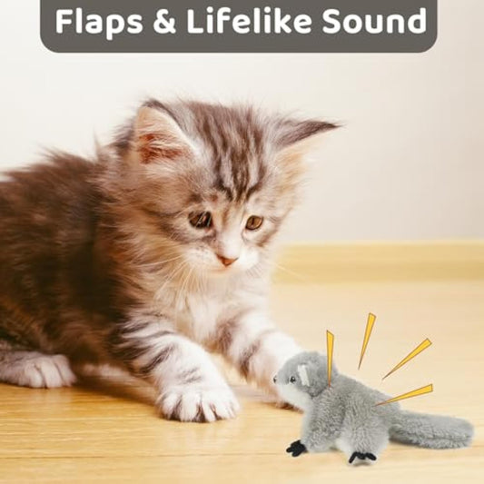 KFX-4169789 Rechargeable Interactive Cat Kicker Toy with Realistic Squirrel Sound and Motion Sensor, Soft Catnip Plush for Playful Kittens