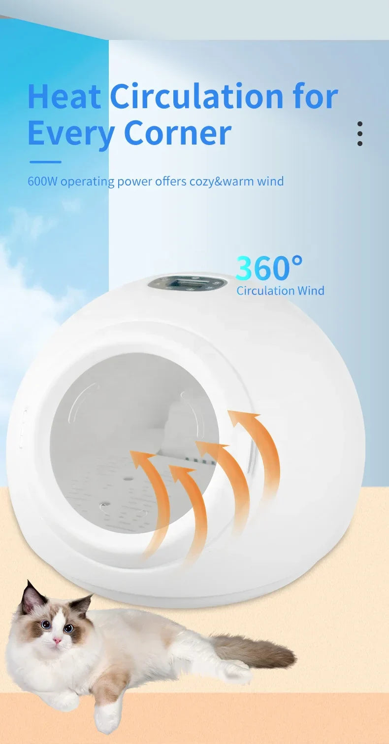 KFX-416979 Smart 360-Degree Temperature Controlled Pet Dryer for Cats and Small Dogs - Indoor Bathing Use