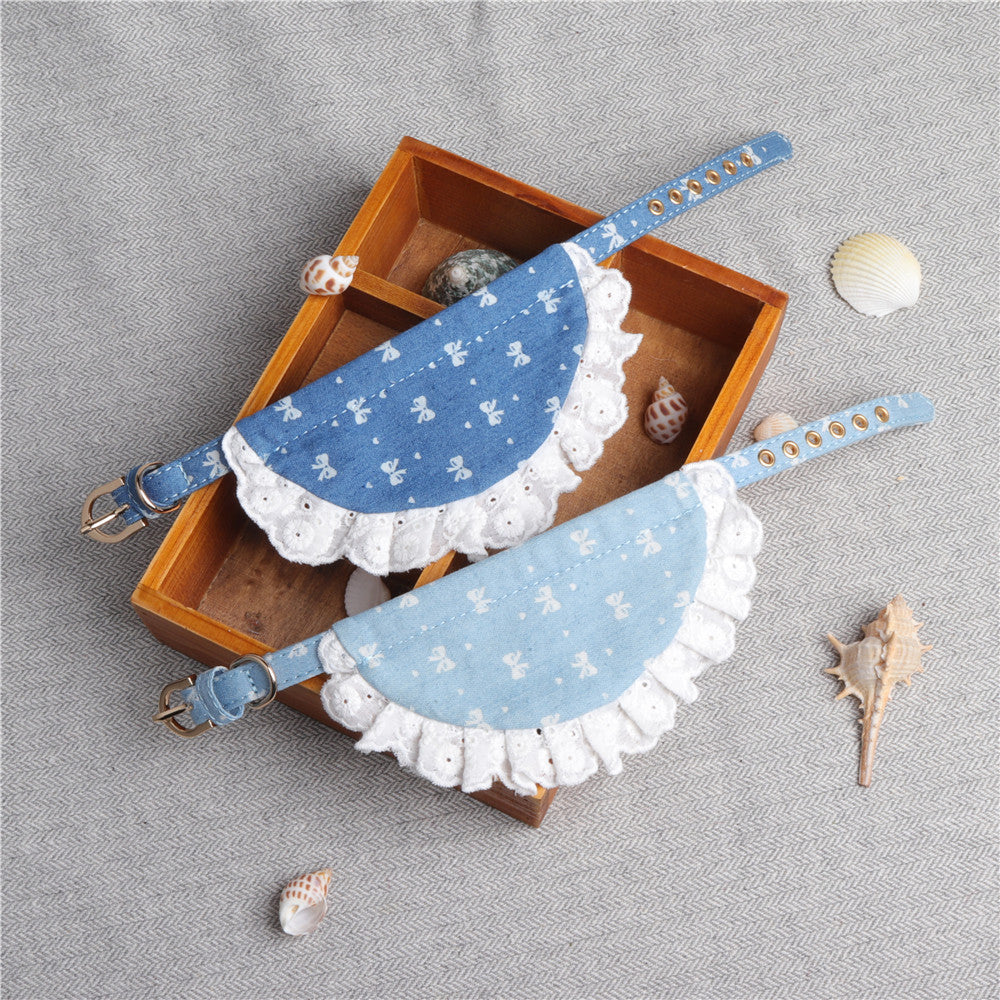 KFX-4169917 Denim Mini Bib Collar in Dark Blue and Light Blue - Cloth Material 34cm Long