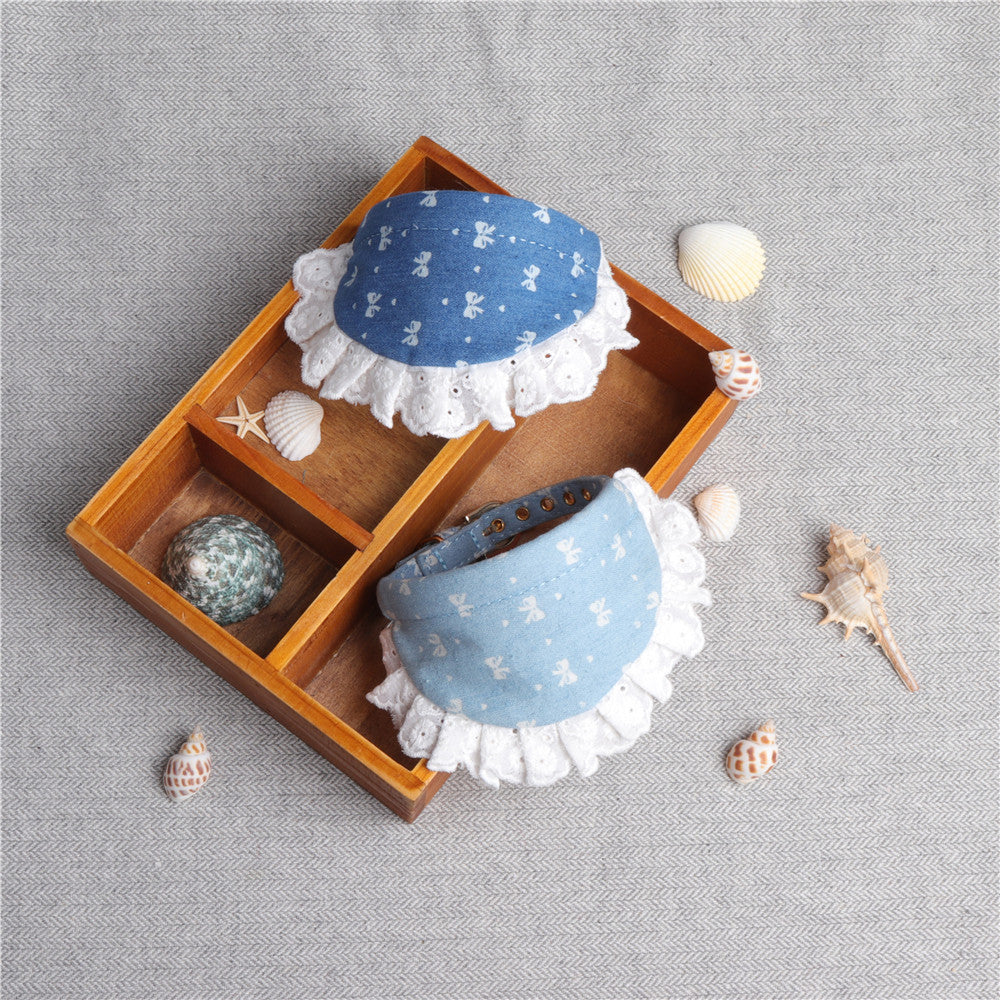 KFX-4169917 Denim Mini Bib Collar in Dark Blue and Light Blue - Cloth Material 34cm Long