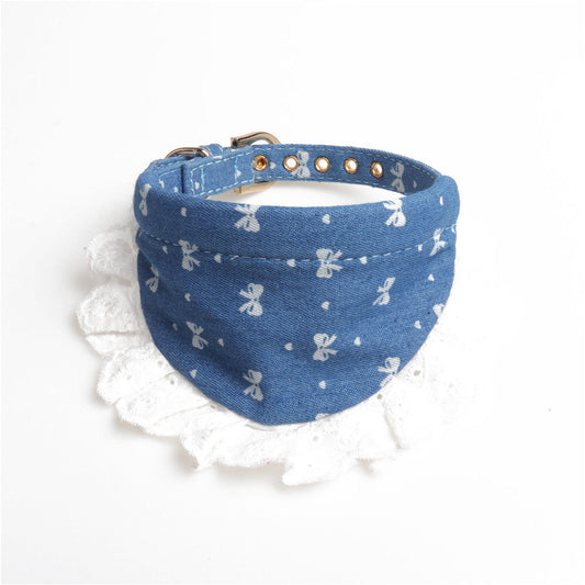 KFX-4169917 Denim Mini Bib Collar in Dark Blue and Light Blue - Cloth Material 34cm Long