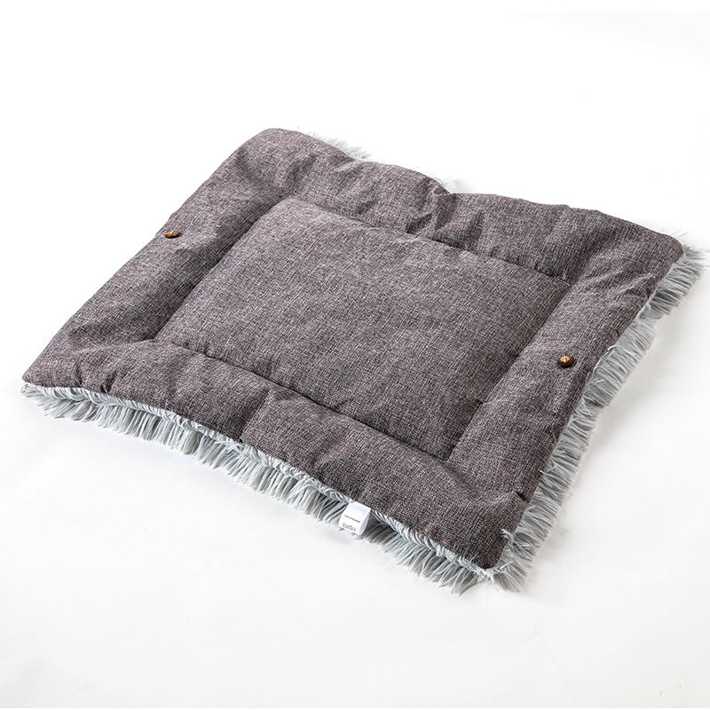 KFX-4172349 Plush Button Cat Litter Pad for Small Dogs - Soft Cushion Nest in Light Gray and Creamy White