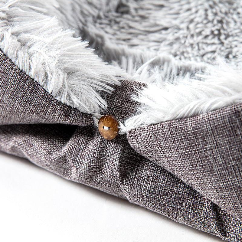 KFX-4172349 Plush Button Cat Litter Pad for Small Dogs - Soft Cushion Nest in Light Gray and Creamy White