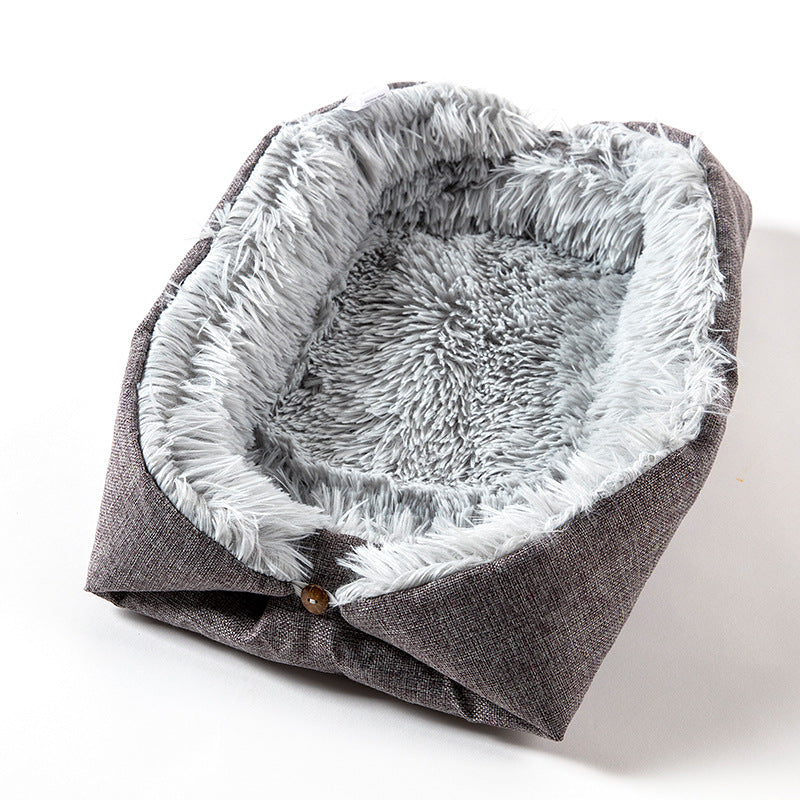 KFX-4172349 Plush Button Cat Litter Pad for Small Dogs - Soft Cushion Nest in Light Gray and Creamy White