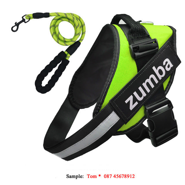 KFX-4174141 Personalized Reflective Adjustable Dog Harness and Leash Set, Breathable Nylon Design, Multiple Sizes Available