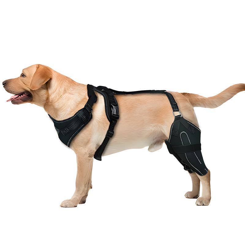KFX-4177853 Adjustable Dog Thigh Protective Sleeve with Metal Support for Postoperative Care - Black