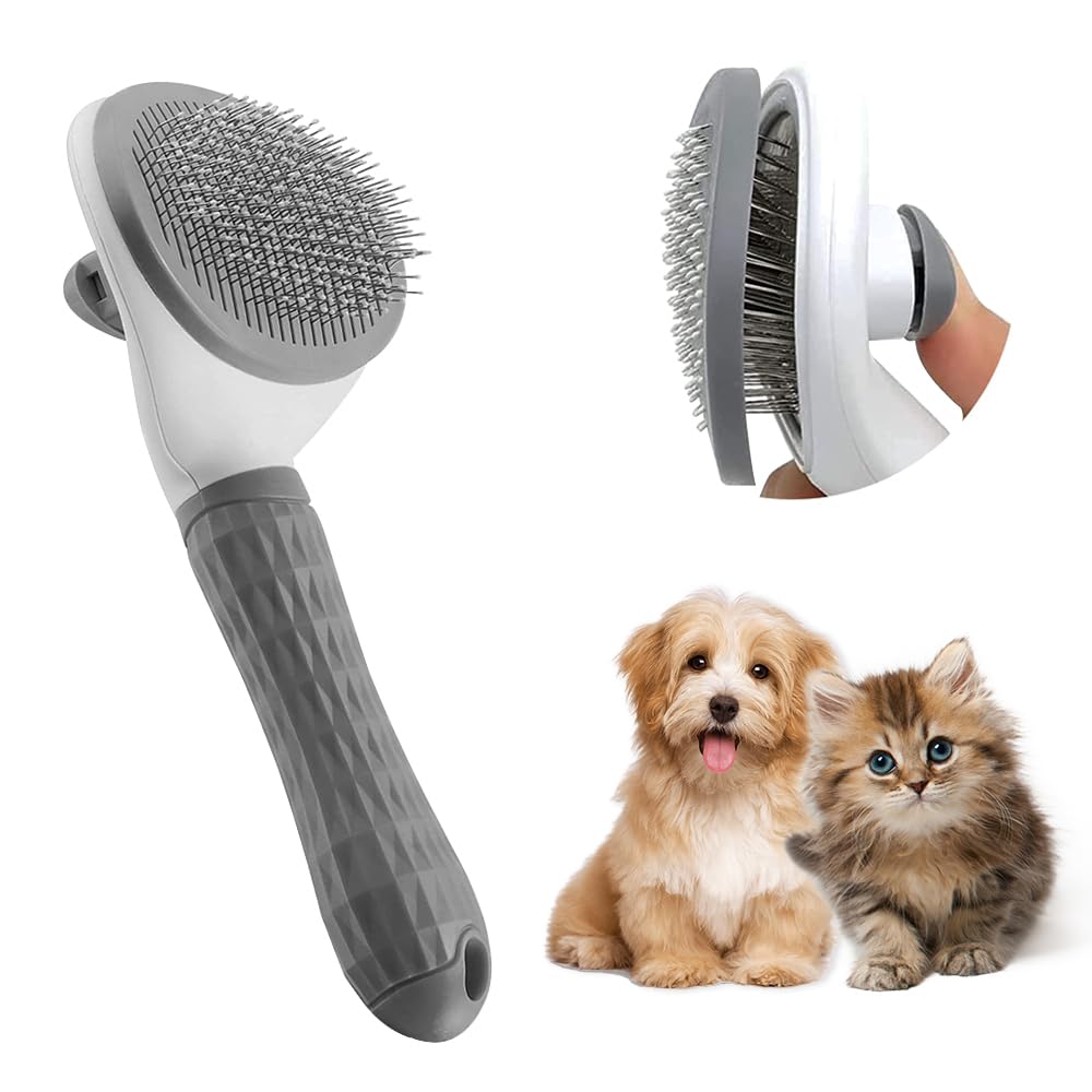 KFX-4181309 Cat Grooming Brush with Release Button for Easy Hair Removal, Perfect for Long and Short Haired Cats