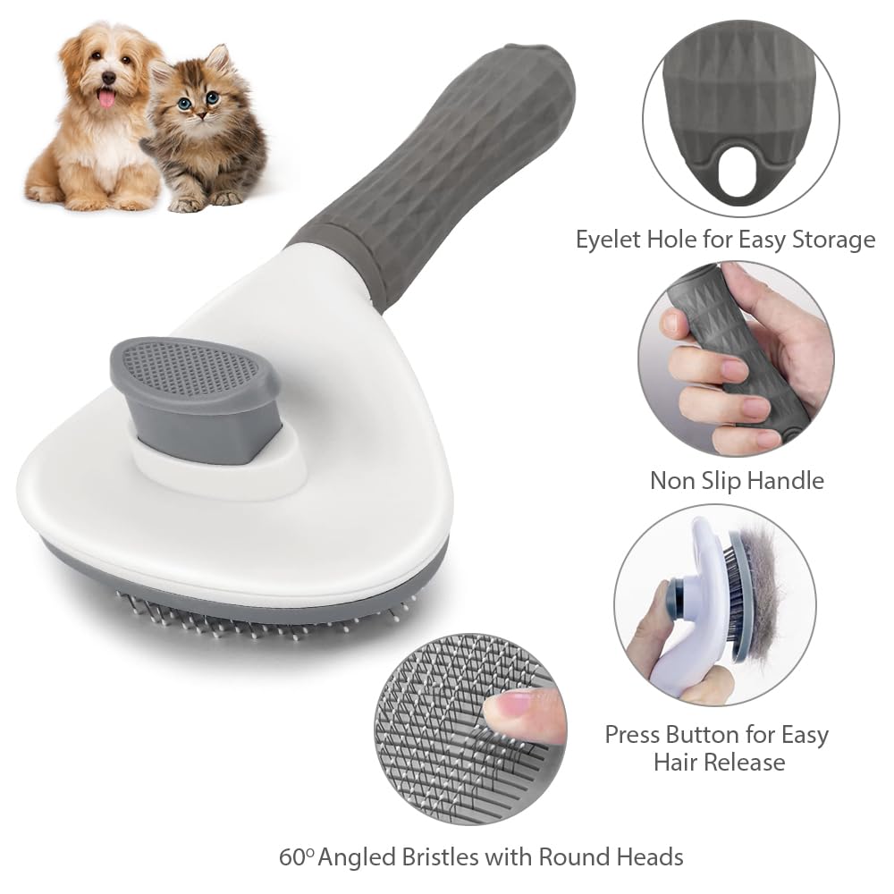 KFX-4181309 Cat Grooming Brush with Release Button for Easy Hair Removal, Perfect for Long and Short Haired Cats