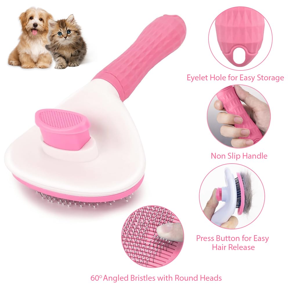 KFX-4181309 Cat Grooming Brush with Release Button for Easy Hair Removal, Perfect for Long and Short Haired Cats