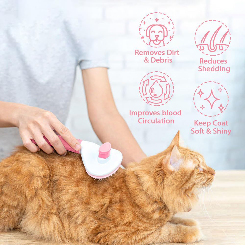 KFX-4181309 Cat Grooming Brush with Release Button for Easy Hair Removal, Perfect for Long and Short Haired Cats
