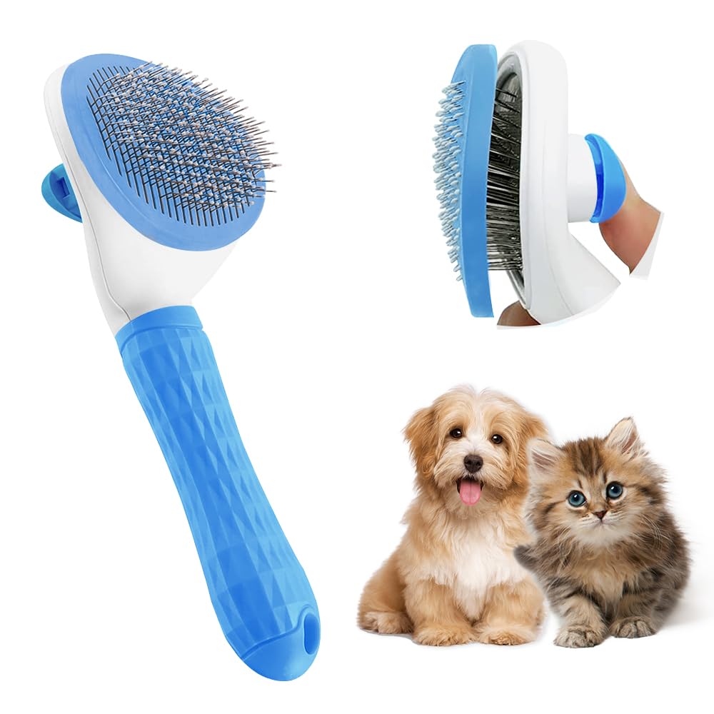 KFX-4181309 Cat Grooming Brush with Release Button for Easy Hair Removal, Perfect for Long and Short Haired Cats