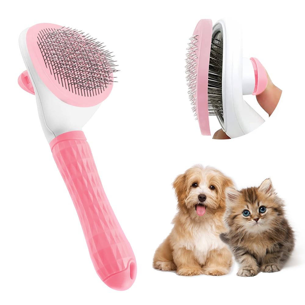 KFX-4181309 Cat Grooming Brush with Release Button for Easy Hair Removal, Perfect for Long and Short Haired Cats
