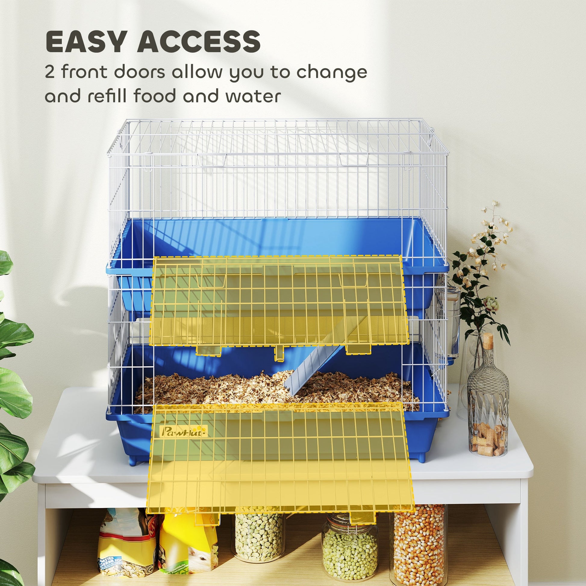 KFX-4181693 2-Tier Small Animal Cage with Ramp and 2 Access Doors for Rabbits, Chinchillas, and Guinea Pigs