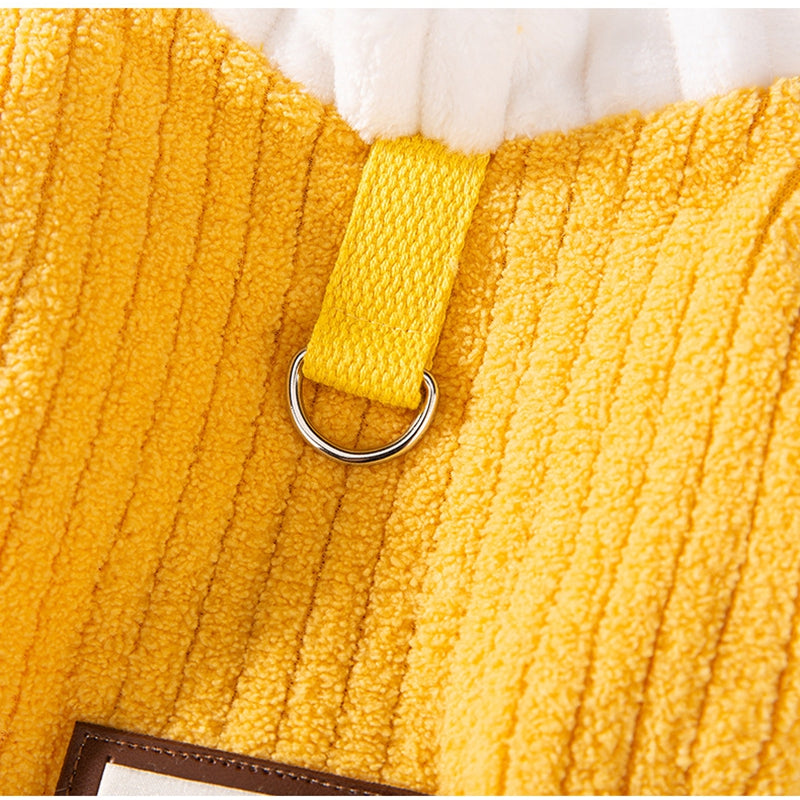 KFX-4182589 Cozy Yellow Ribbed Jumpsuit with Ruffled Cuffs for Small Dogs and Hairless Cats