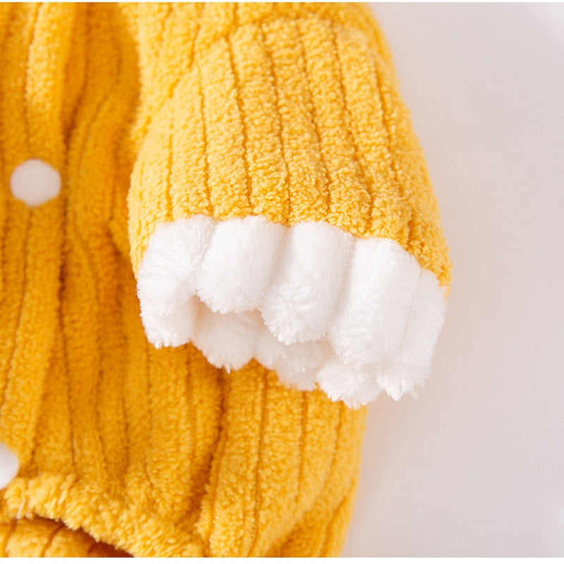 KFX-4182589 Cozy Yellow Ribbed Jumpsuit with Ruffled Cuffs for Small Dogs and Hairless Cats