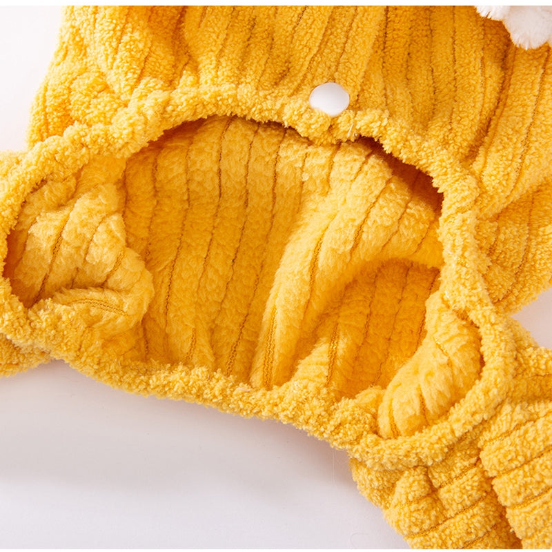 KFX-4182589 Cozy Yellow Ribbed Jumpsuit with Ruffled Cuffs for Small Dogs and Hairless Cats